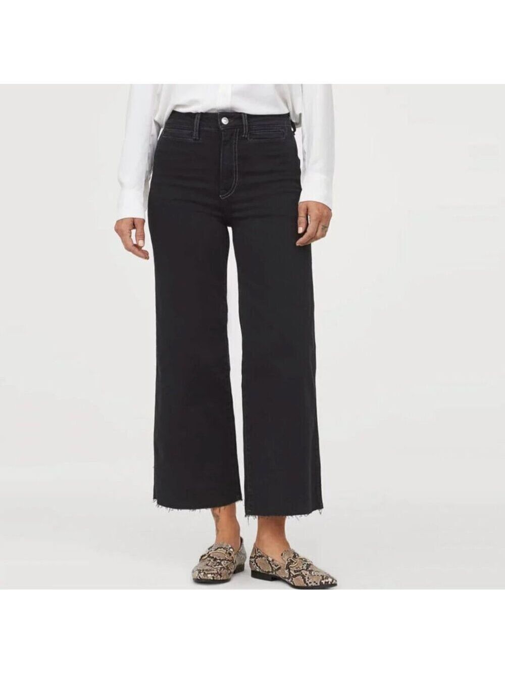 H&M Black Denim Wide Cut High Rise Pants Size 8